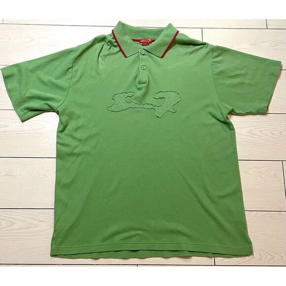 7 for all mankind mens green polo with red trim color front logo size Large‎ - Picture 1 of 4